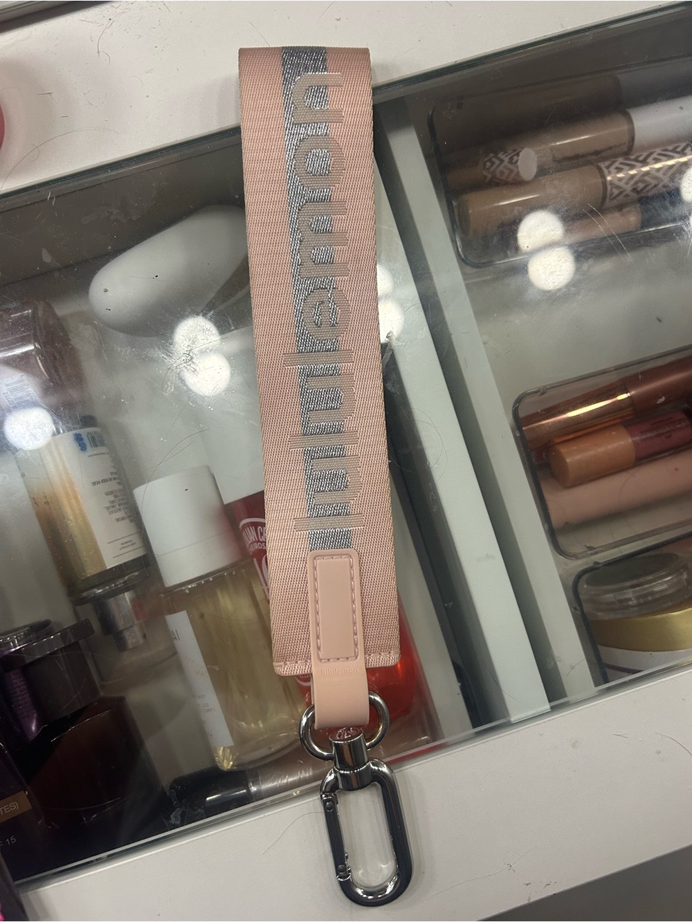 lululemon athletica Pink Logo Wrist Strap Keychain